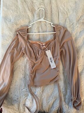 Ribbed Tie-Waist Long Sleeve Top in Dusty Rose